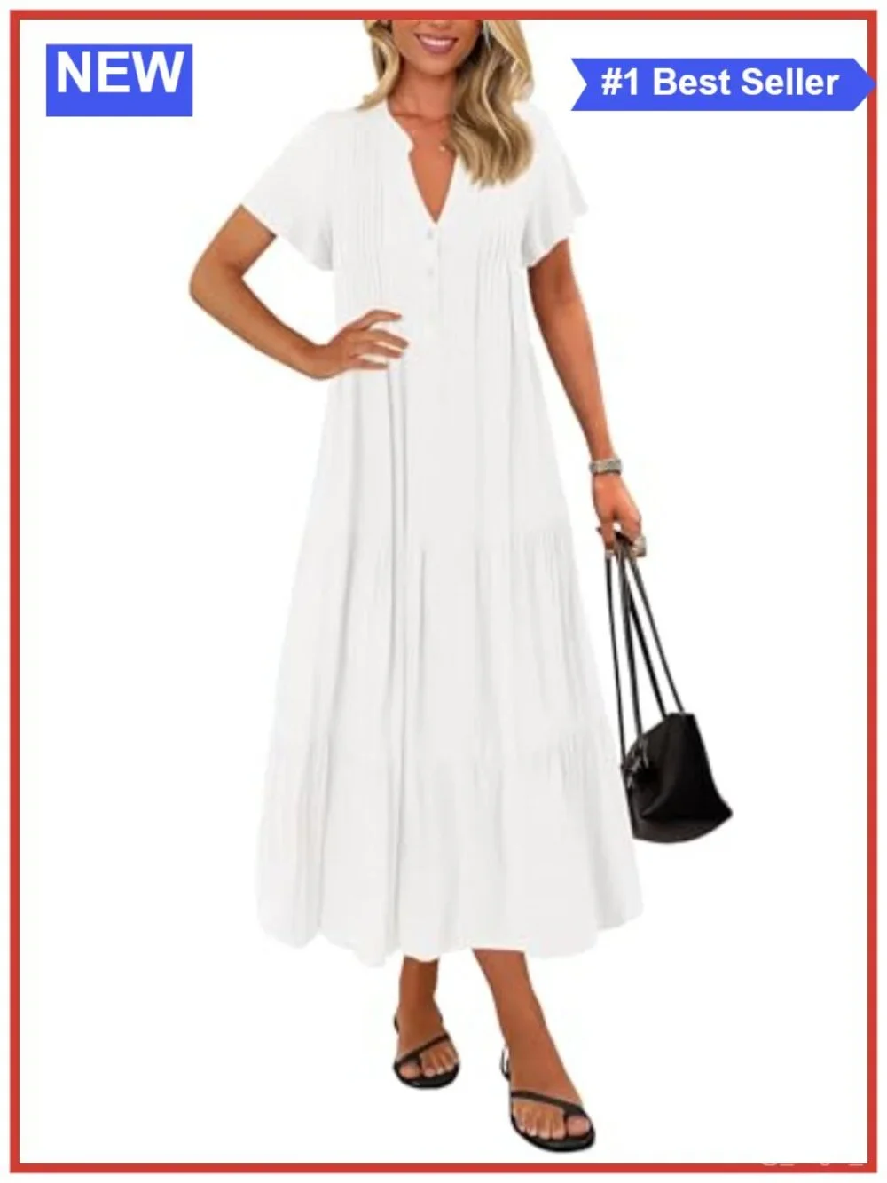 Cotton Tiered Swing Maxi Dress with Pockets for Women Casual Short Sleeve